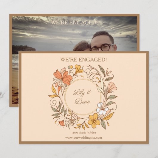 Elegante Art Nouveau Floral Verloving Aankondiging (Voorkant / Achterkant)