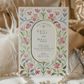 Elegante Art Nouveau Floral Waterverf Gold Wedding Folie Uitnodiging