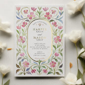 Elegante Art Nouveau Floral Waterverf Gold Wedding Folie Uitnodiging