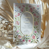 Elegante Art Nouveau Floral Waterverf Gold Wedding Folie Uitnodiging