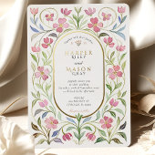Elegante Art Nouveau Floral Waterverf Gold Wedding Folie Uitnodiging