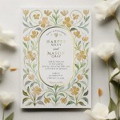 Elegante Art Nouveau Floral Waterverf Gold Wedding Folie Uitnodiging