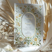 Elegante Art Nouveau Floral Waterverf Gold Wedding Folie Uitnodiging