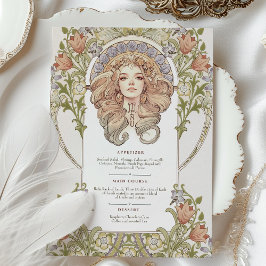 Elegante Art Nouveau Floral Wedding Menu Kaart