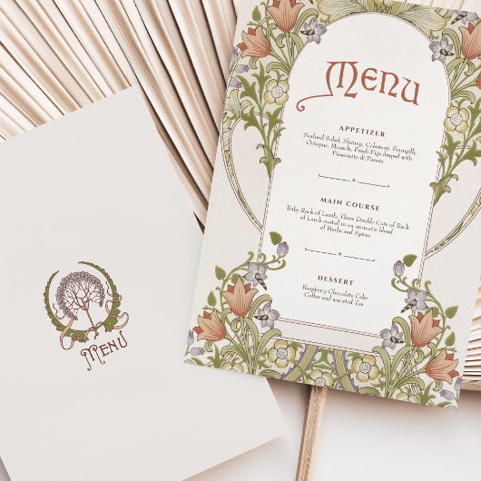 Elegante Art Nouveau Floral Wedding Menu Kaart