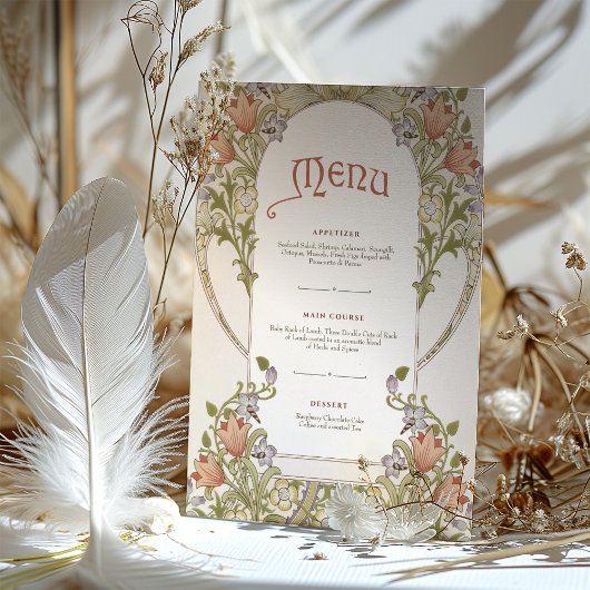 Elegante Art Nouveau Floral Wedding Menu Kaart
