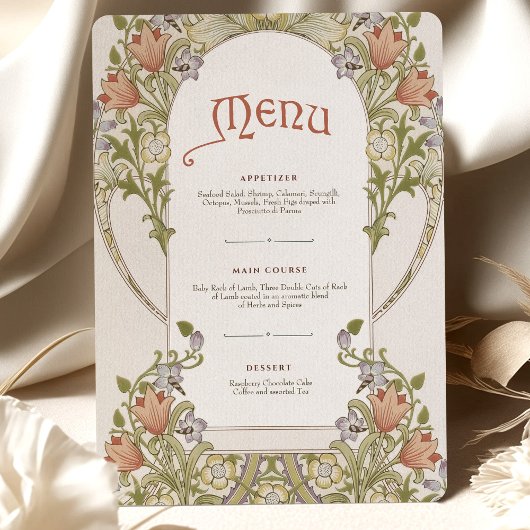 Elegante Art Nouveau Floral Wedding Menu Kaart
