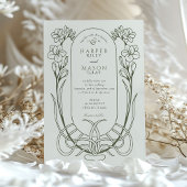 Elegante Art Nouveau Freesia Lijnkunst Bruiloft Kaart