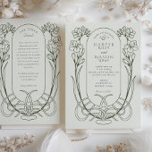 Elegante Art Nouveau Freesia Lijnkunst Bruiloft Kaart