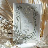 Elegante Art Nouveau Freesia Line Art Wedding Folie Uitnodiging