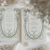 Elegante Art Nouveau Freesia Line Art Wedding Folie Uitnodiging