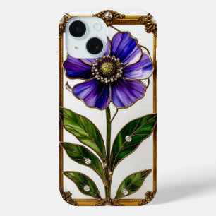 Elegante Art Nouveau Glas-in-Lood Bloem iPhone 15 Case