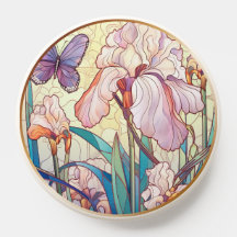 Elegante Art Nouveau Glas in lood Iris Vlinder