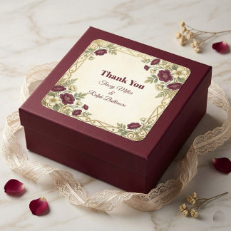Elegante Art Nouveau goud bordeaux bloemen bruilof Vierkante Sticker