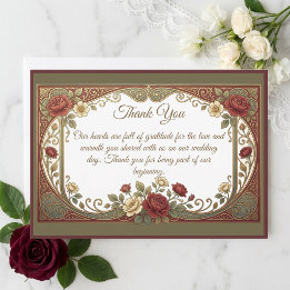 Elegante Art Nouveau Goud Bourgondië Bloemen Bruil Bedankkaart