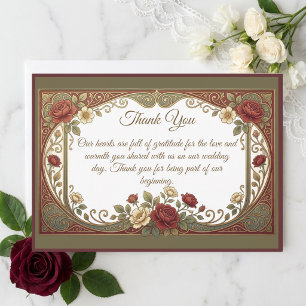 Elegante Art Nouveau Goud Bourgondië Bloemen Bruil Bedankkaart
