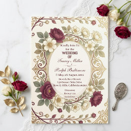 Elegante Art Nouveau Goud Bourgondië Bloemen Bruil Kaart