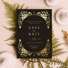 Elegante Art Nouveau goud folie Save the Date Uitnodiging