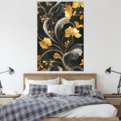 Elegante Art Nouveau Gouden Flora Canvas Afdruk (Insitu (Slaapkamer))