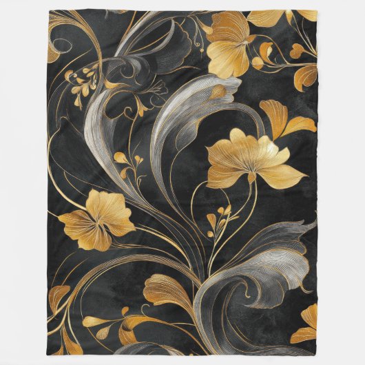 Elegante Art Nouveau Gouden Flora Fleece Deken (Voorkant)