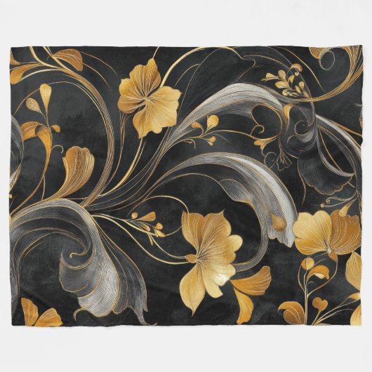Elegante Art Nouveau Gouden Flora Fleece Deken (Voorkant (Horizontaal))