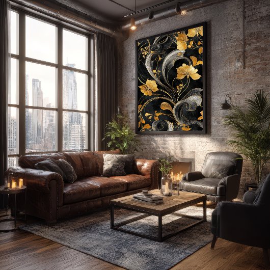 Elegante Art Nouveau Gouden Flora Poster