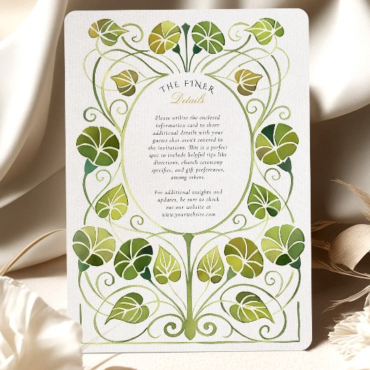 Elegante Art Nouveau groen gebladerte bruiloft Kaart