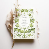 Elegante Art Nouveau groen gebladerte bruiloft Kaart