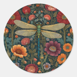 Elegante art nouveau herfst bloem Libelle Ronde Sticker