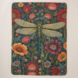 Elegante art nouveau herfst bloemensier libel sherpa deken