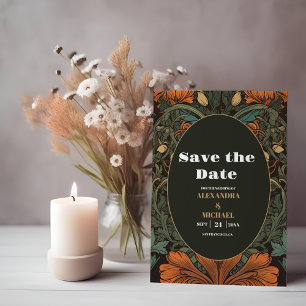 Elegante Art Nouveau-huwelijk met bloemen Save The Date