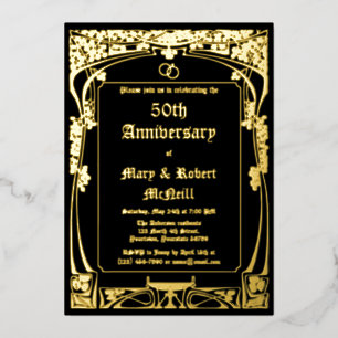 Elegante Art Nouveau Huwelijksjubileum Folie Uitnodiging