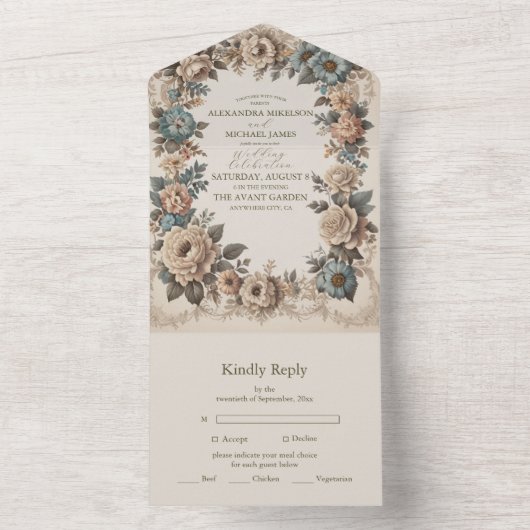 Elegante Art Nouveau huwelijksuitnodiging All In One Uitnodiging (Binnen)