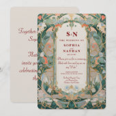 Elegante Art Nouveau huwelijksuitnodiging met bloe Kaart (Voorkant / Achterkant)