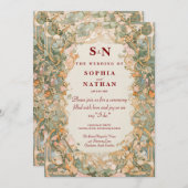 Elegante Art Nouveau huwelijksuitnodiging met bloe Kaart (Voorkant / Achterkant)