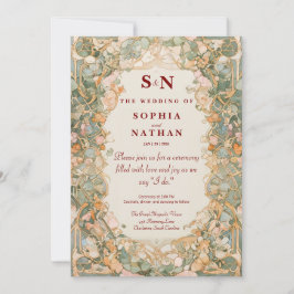 Elegante Art Nouveau huwelijksuitnodiging met bloe Kaart