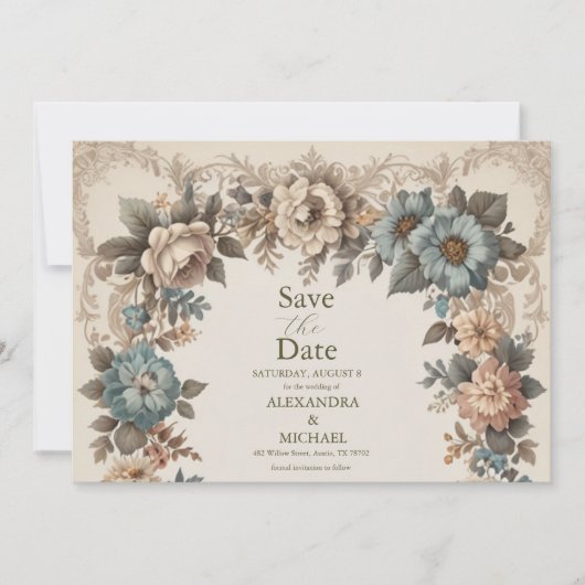 Elegante Art Nouveau huwelijksuitnodiging Save The Date (Voorkant)