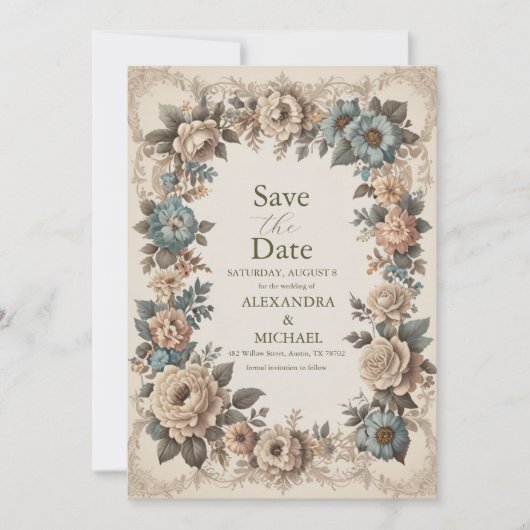 Elegante Art Nouveau huwelijksuitnodiging Save The Date (Voorkant)