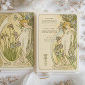 Elegante Art Nouveau Iris Bloemen Godin Menu Kaart
