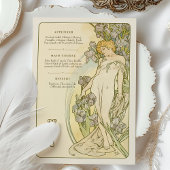 Elegante Art Nouveau Iris Bloemen Godin Menu Kaart
