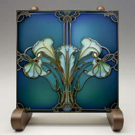 Elegante Art Nouveau Iris Bloom Keramische Tegel Tegeltje