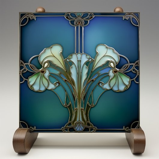 Elegante Art Nouveau Iris Bloom Keramische Tegel Tegeltje