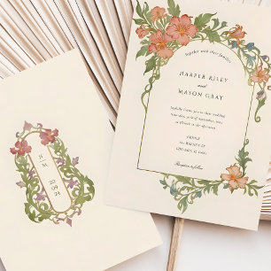 Elegante Art Nouveau Iris Floral Wedding Kaart