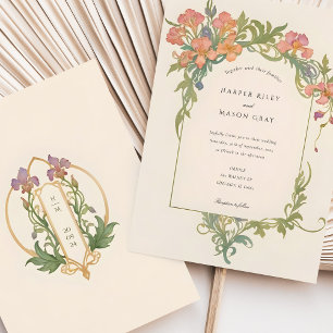 Elegante Art Nouveau Iris Floral Wedding Kaart