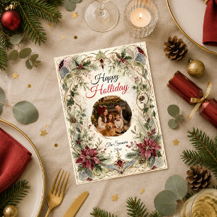 Elegante Art Nouveau Kerst Familieportret Feestdagenkaart