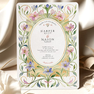 Elegante Art Nouveau Lente Bloemrijke Gouden Bruil Kaart