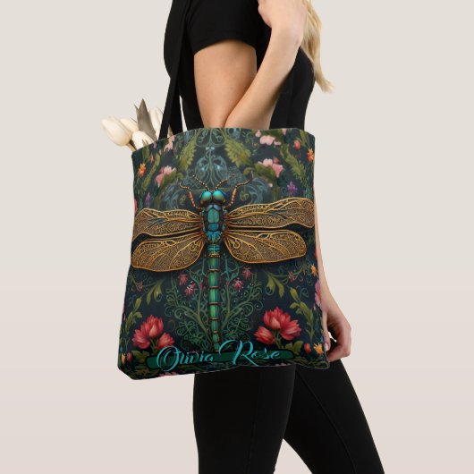 Elegante art nouveau libel boho botanische tote bag (Dichtbij)