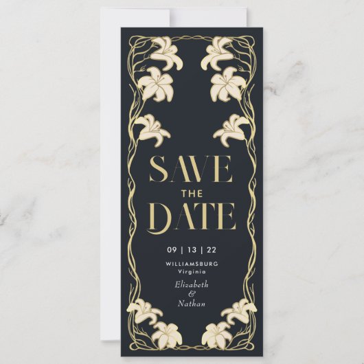 Elegante Art Nouveau Lily Save the Date Kaart (Voorkant)