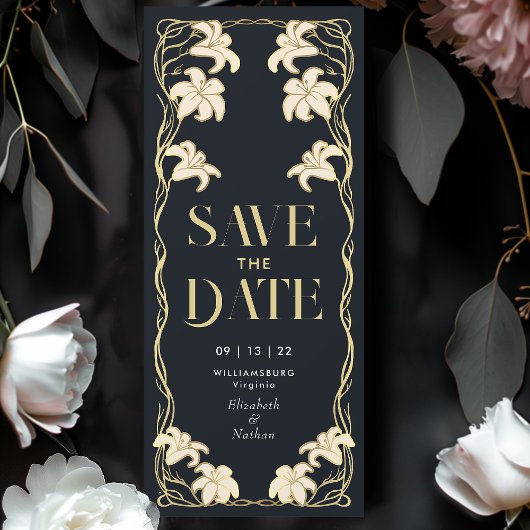 Elegante Art Nouveau Lily Save the Date Kaart