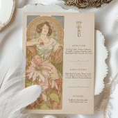 Elegante Art Nouveau Menu Kaart Bloemengodin
